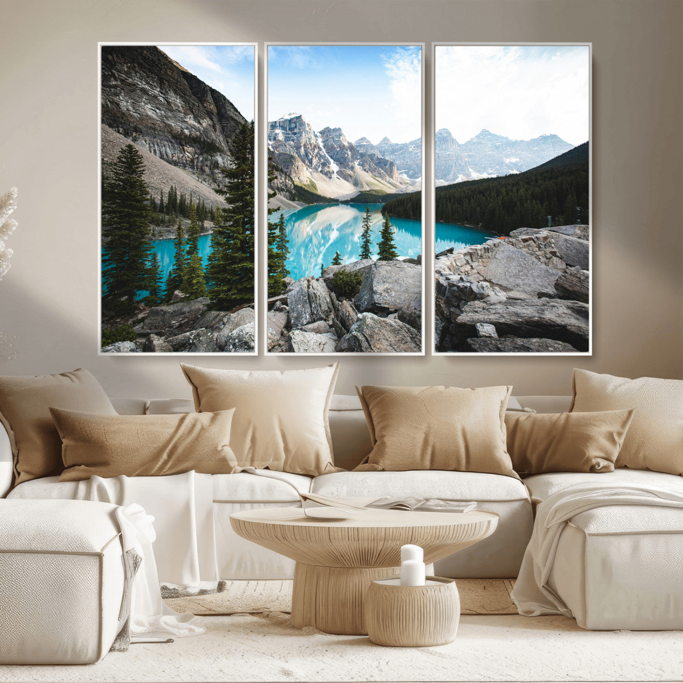 98014896-MGV-CV-36X24-Canadian Rockies Wall Art Canvas Print, Framed Mountain Landscape Art Picture Print, Turquoise Water Perfect Scandinavian