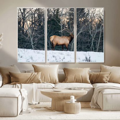 36533178-MGV-CV-36X24-Wild Elk Photography Wall Art Canvas Print, Framed Winter Wildlife Art Picture Print, Snowy Forest Perfect Rustic Lodge Decor
