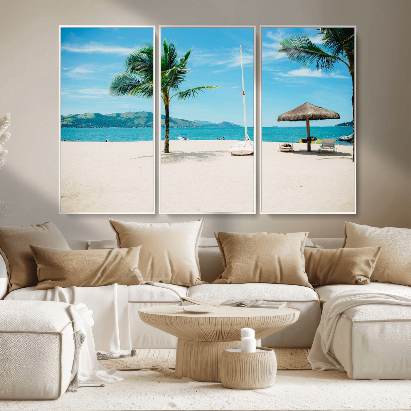42623350-MGV-CV-36X24-Tropical Beach Wall Art Canvas Print, Framed Palm Tree Art Picture Print, Ocean View Perfect Tropical Coastal Decor Artwork
