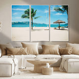 42623350-MGV-CV-36X24-Tropical Beach Wall Art Canvas Print, Framed Palm Tree Art Picture Print, Ocean View Perfect Tropical Coastal Decor Artwork
