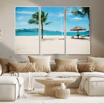 42623350-MGV-CV-36X24-Tropical Beach Wall Art Canvas Print, Framed Palm Tree Art Picture Print, Ocean View Perfect Tropical Coastal Decor Artwork