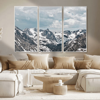 94074619-MGV-CV-36X24-Snowy Peaks Wall Art Canvas Print, Framed Alpine Wilderness Art Picture Print, Mountain Escape Perfect Winter Serenity Decor
