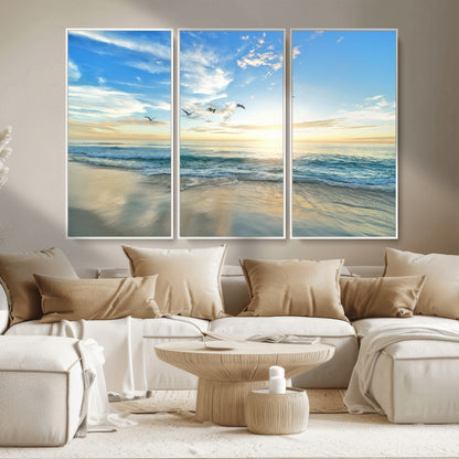 20708696-MGV-CV-36X24-Minimalist Seaside Wall Art Canvas Print, Framed Morning Glow Art Picture Print, Golden Reflections Perfect Coastal Minimalist