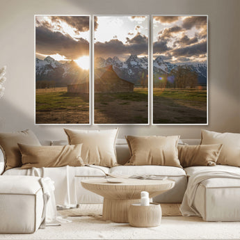 52555760-MGV-CV-36X24-Snowy Peaks Wall Art Canvas Print, Framed Nature Escape Art Picture Print, Rustic Charm Perfect Rustic Western Decor Artwork