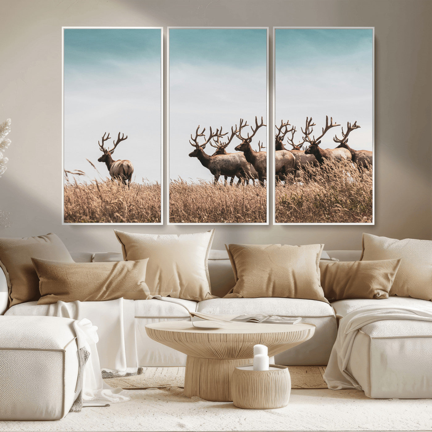 81594705-MGV-CV-36X24-Elk Herd Wall Art Canvas Print, Framed Wildlife Photography Art Picture Print, Rustic Nature Print Perfect Rustic Wildlife Decor