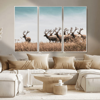 81594705-MGV-CV-36X24-Elk Herd Wall Art Canvas Print, Framed Wildlife Photography Art Picture Print, Rustic Nature Print Perfect Rustic Wildlife Decor