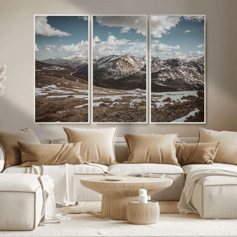 44565953-MGV-FC-48X32-3P_White-Mountain Landscape Wall Art Canvas Print, Framed Snowy Peaks Art Picture Print, Rugged Highlands Perfect Rustic Adventure Decor