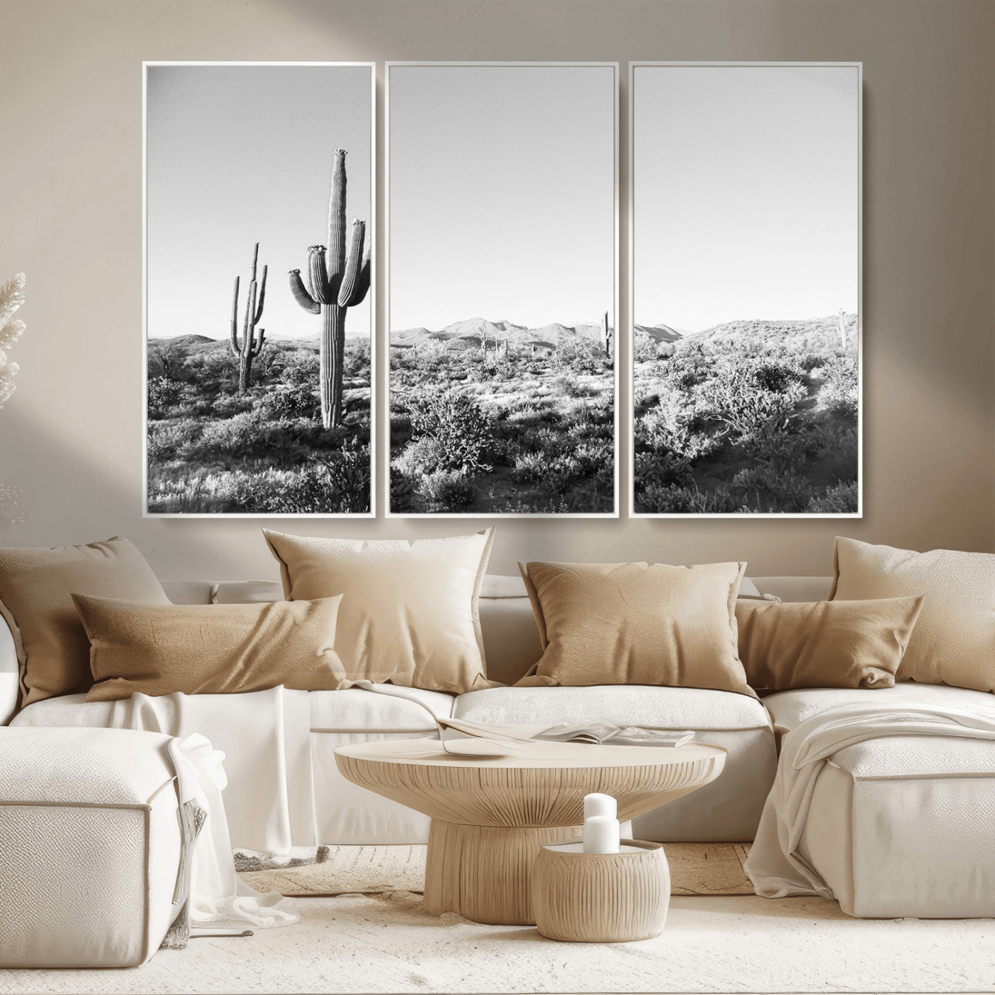 85205054-MGV-CV-36X24-Saguaro Cactus Wall Art Canvas Print, Framed Monochrome Landscape Art Picture Print, Scenic Arizona View Perfect Minimalist