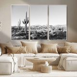 85205054-MGV-CV-36X24-Saguaro Cactus Wall Art Canvas Print, Framed Monochrome Landscape Art Picture Print, Scenic Arizona View Perfect Minimalist