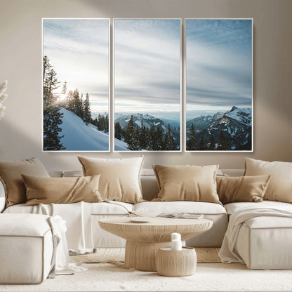 55564749-MGV-CV-36X24-Snowy Mountains Wall Art Canvas Print, Framed Alpine Landscape Art Picture Print, Frosty Peaks Perfect Nordic Minimalist Decor