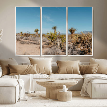 35156165-MGV-FC-48X32-3P_White-Joshua Tree Wall Art Canvas Print, Framed Desert Landscape Art Picture Print, Warm Earth Tones Perfect Southwestern Minimalist