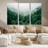 45265379-MGV-CV-36X24-Misty Forest Wall Art – Green Mountain Pine Tree Landscape Canvas Print, Nature Photography Artwork Home Decor for Bedroom, Living