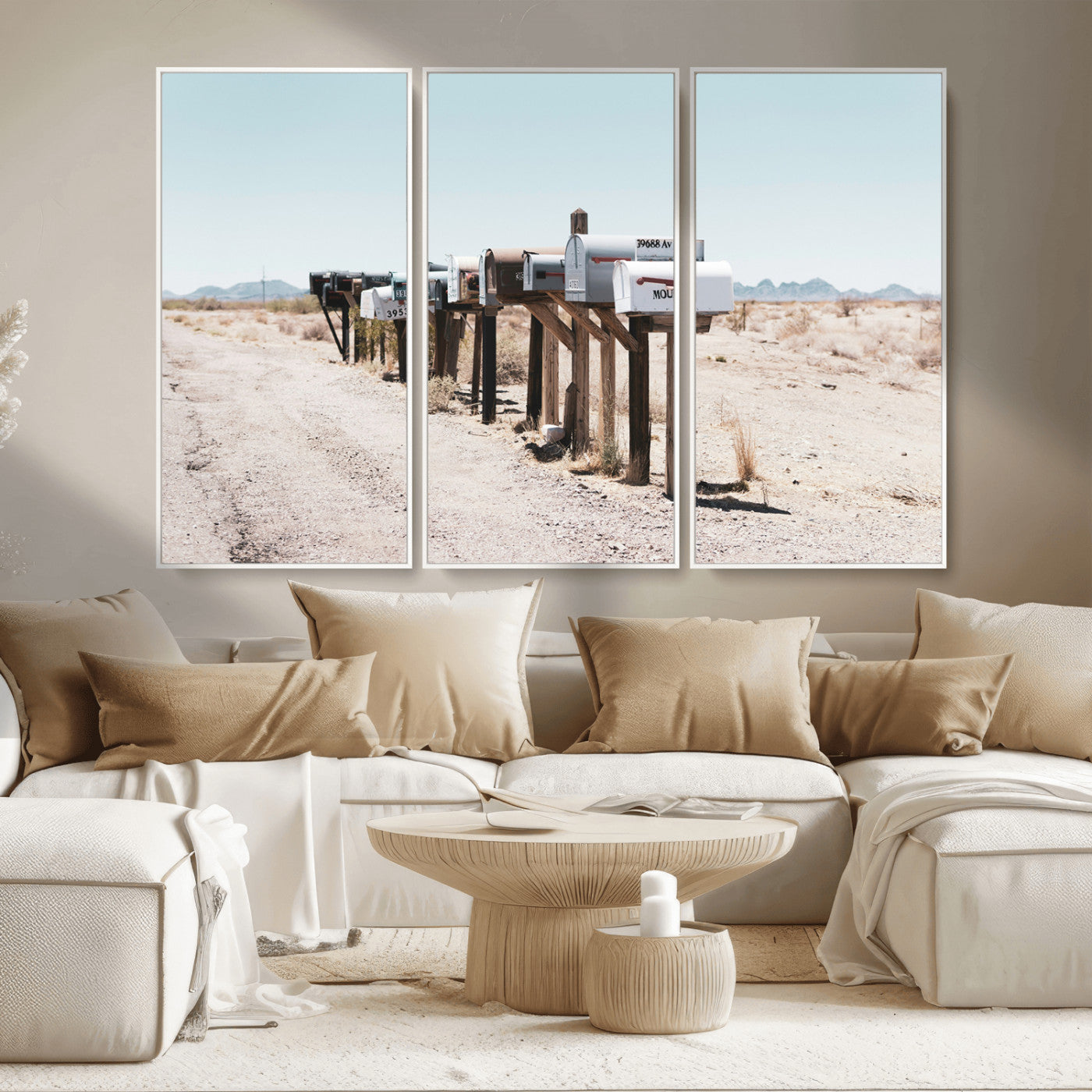 54616109-MGV-CV-36X24-Desert Mailboxes Wall Art – Rustic Rural Roadside Photography Canvas Print, American Southwest Landscape Home Decor for Living