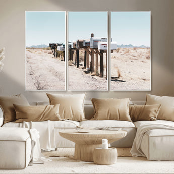 54616109-MGV-CV-36X24-Desert Mailboxes Wall Art – Rustic Rural Roadside Photography Canvas Print, American Southwest Landscape Home Decor for Living