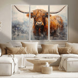 X61001-MGV-CV-36X24-Scottish Highland Wall Art Canvas Print, Framed Longhorn Art Picture Print, Western Cow Perfect Farmhouse Decor Artwork