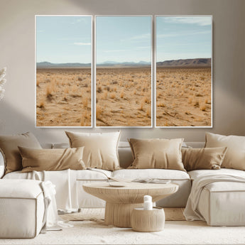 55918919-MGV-CV-36X24-Desert Landscape Wall Art – Golden Grass Plains and Mountain Horizon Canvas Print, Southwest Nature Photography Decor for Living