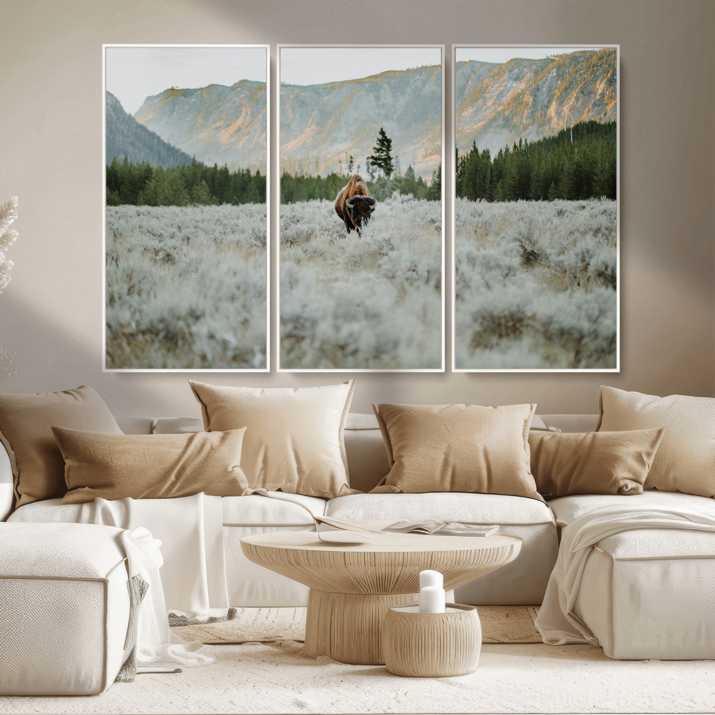 41674074-MGV-CV-36X24-Bison Wall Art – American Buffalo Wildlife Photography Canvas Print, Western Mountain Landscape Artwork Rustic Nature Decor for