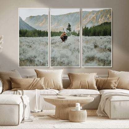 41674074-MGV-CV-36X24-Bison Wall Art – American Buffalo Wildlife Photography Canvas Print, Western Mountain Landscape Artwork Rustic Nature Decor for