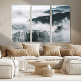 67569654-MGV-CV-36X24-Foggy Forest Wall Art – Mist Covered Hills and Trees Landscape Canvas Print, Moody Nature Photography Decor for Living Room,