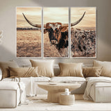 95745718-MGV-CV-36X24-Texas Longhorn Wall Art – Western Cattle Photography Canvas Print, Rustic Ranch Animal Artwork Country Farmhouse Decor for Living