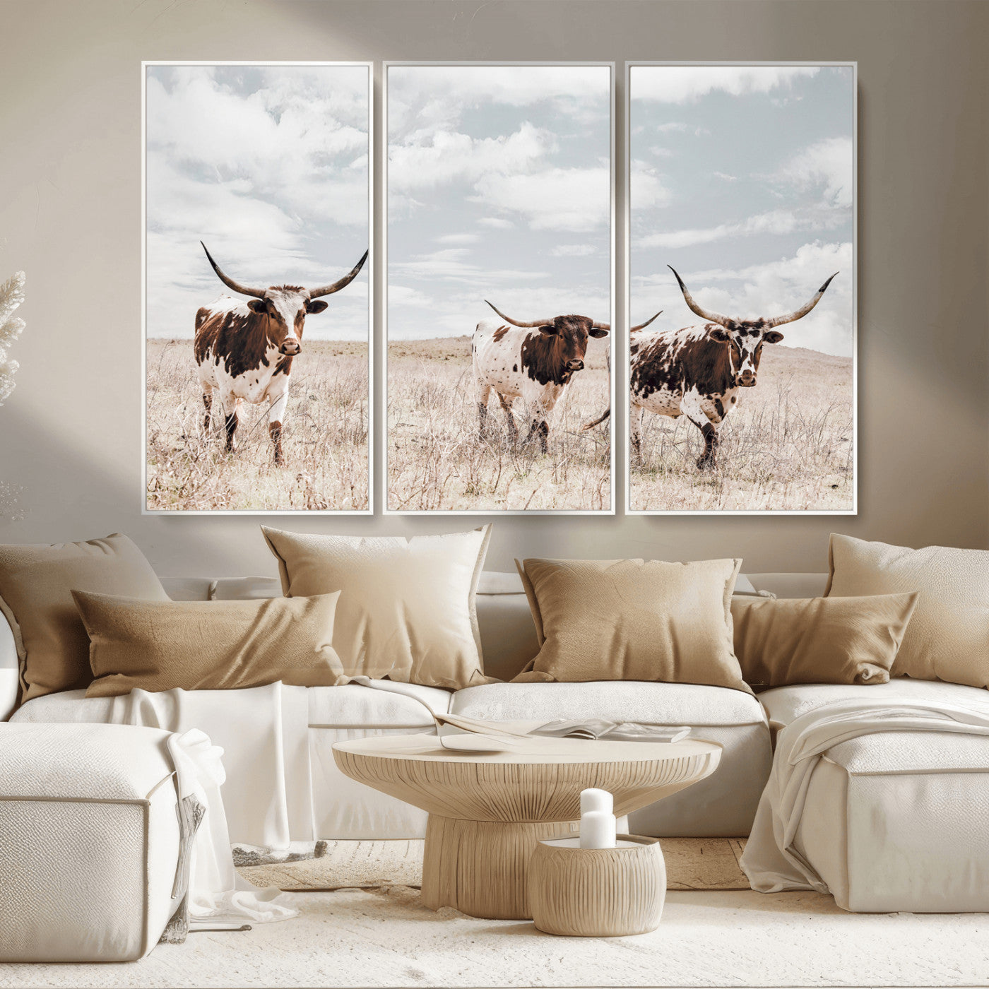 65621083-MGV-CV-36X24-Texas Longhorn Wall Art – Rustic Western Cattle Canvas Print, Southwestern Ranch Photography Decor for Living Room, Office,