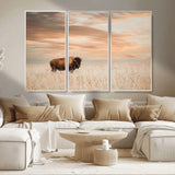20306324-MGV-CV-36X24-Bison Wall Art – Lone American Buffalo Prairie Sunset Canvas Print, Rustic Western Wildlife Photography Decor for Living Room,
