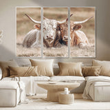 38651722-MGV-CV-36X24-Cow Wall Art – Rustic Longhorn Pair Canvas Print, Western Farmhouse Animal Painting, Country Ranch Decor for Living Room, Bedroom,