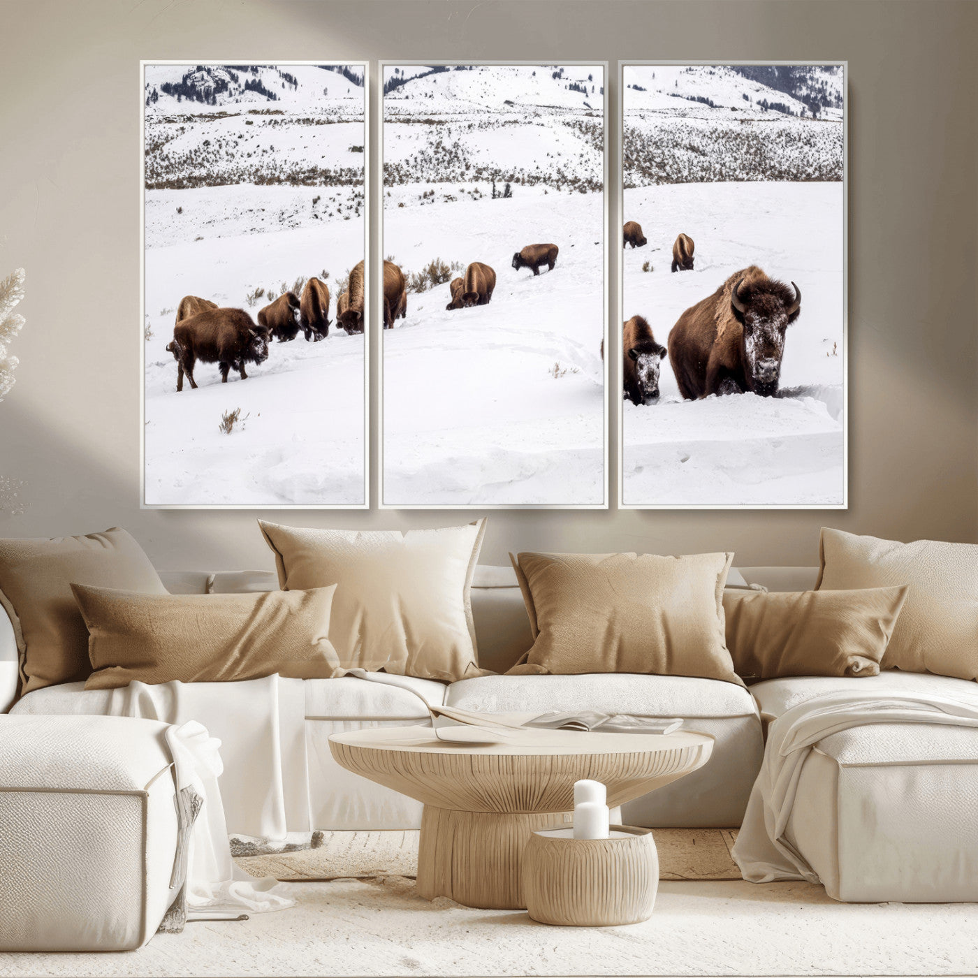 38217250-MGV-CV-36X24-Bison Herd Wall Art – Wildlife Canvas Print of Buffalo Winter Snow Scene, Rustic Western Lodge Décor, Farmhouse & Cabin Nature