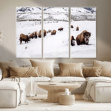 38217250-MGV-CV-36X24-Bison Herd Wall Art – Wildlife Canvas Print of Buffalo Winter Snow Scene, Rustic Western Lodge Décor, Farmhouse & Cabin Nature