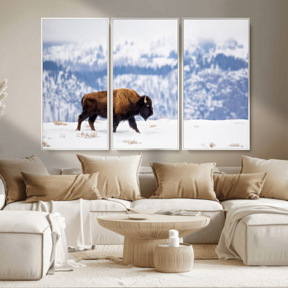 21623194-MGV-CV-36X24-Snow Bison Wall Art – Majestic Buffalo Wildlife Canvas Print, Winter Nature Décor for Rustic Living Room, Farmhouse, Cabin, Lodge
