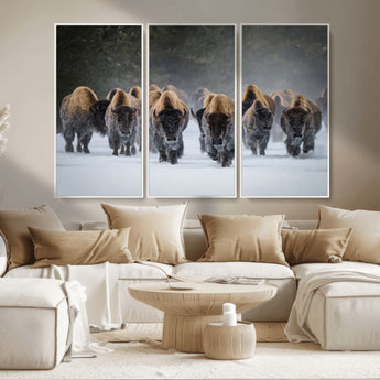 30332489-MGV-CV-36X24-Winter Bison Herd Wall Art – Powerful Buffalo Canvas Print, Rustic Wildlife Photography Decor for Farmhouse, Cabin, Lodge, Living