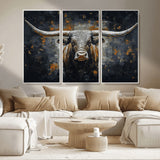 93195031-MGV-CV-36X24-Dark Longhorn Bull Wall Art – Western Steer Canvas Print, Moody Rustic Animal Painting for Man Cave, Ranch House, Office or Modern