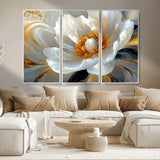 39604126-MGV-CV-36X24-Abstract Flower Wall Art – Elegant White and Gold Bloom Canvas Print, Modern Floral Artwork for Bedroom, Living Room, or Office