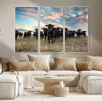 13867292-MGV-CV-36X24-Black Cattle Wall Art – Rustic Ranch Herd Canvas Print, Western Farmhouse Country Landscape Decor for Living Room, Office, or