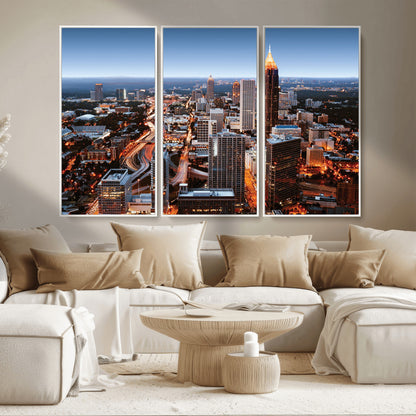 25096967-MGV-CV-36X24-Atlanta Skyline Wall Art – Vibrant Cityscape Canvas Print, Modern Night Lights Urban Decor for Office, Living Room, or Apartment
