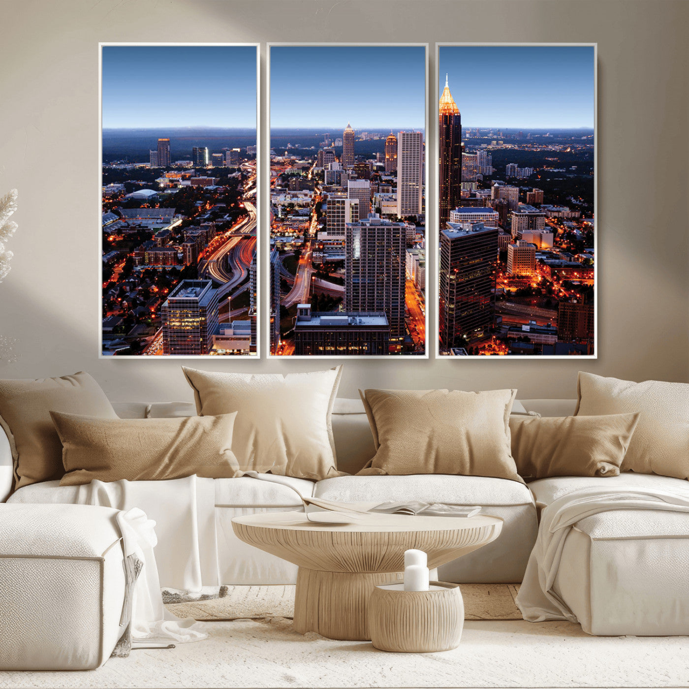 81886632-MGV-CV-36X24-Atlanta Skyline Wall Art – Vibrant City Lights Canvas Print, Modern Urban Cityscape Decor for Living Room, Office, or Apartment
