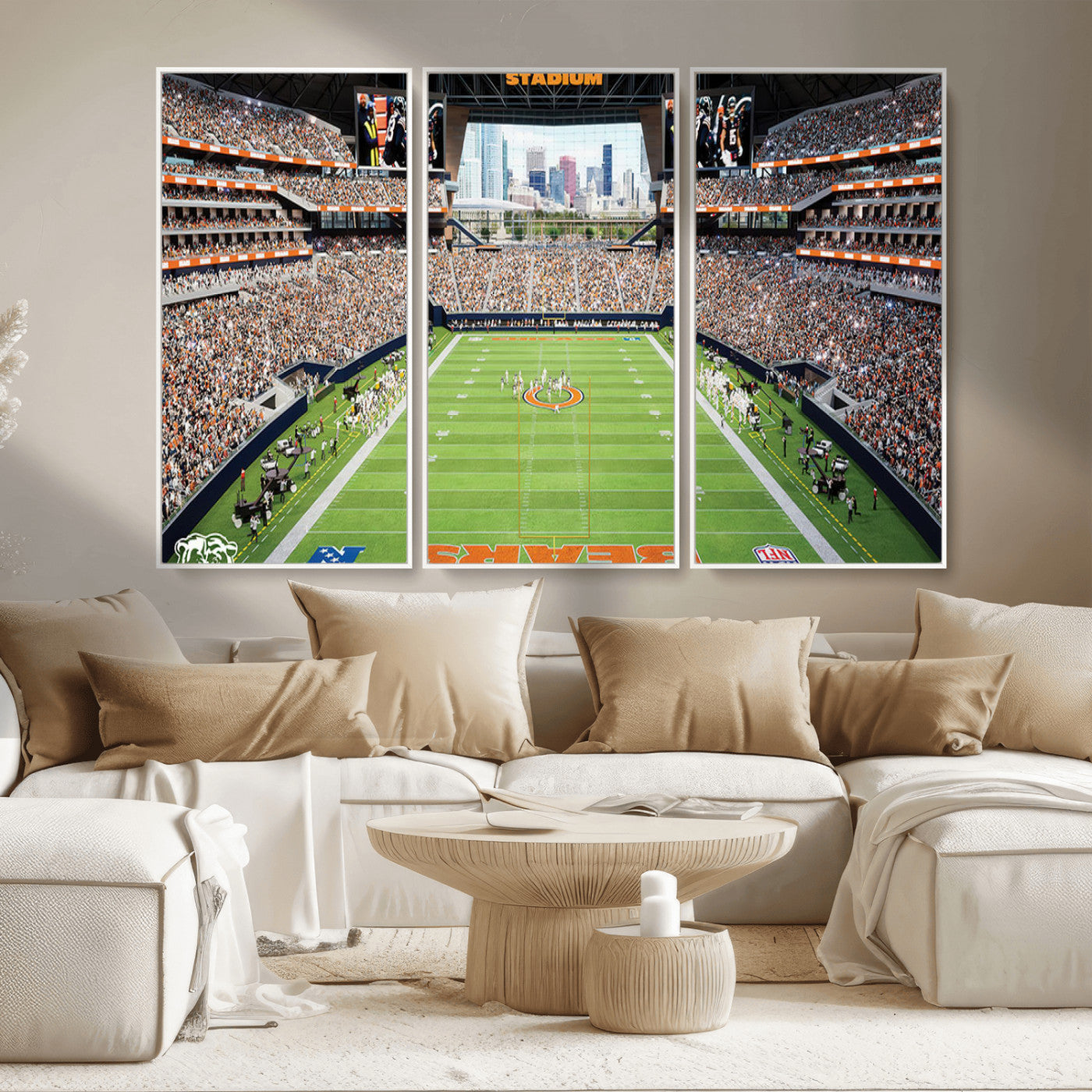 76935553-MGV-FC-48X32-3P_White-Football Stadium Wall Art – Panoramic Game Day Canvas Print, Sports Decor for Man Cave, Office, Bar, or Living Room