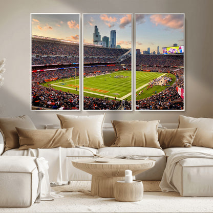 55377093-MGV-FC-48X32-3P_White-Soldier Field Wall Art – Panoramic Chicago Bears Football Stadium Canvas Print, Game Day Sports Decor for Man Cave, Bar, Office,