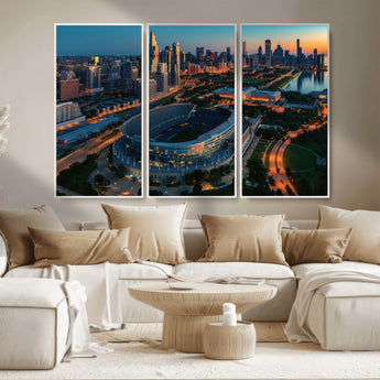 36690345-MGV-CV-36X24-Soldier Field Wall Art – Chicago Bears Stadium Aerial Night Canvas Print, City Skyline Football Decor for Living Room, Office, or