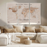 95243244-MGV-CV-36X24-Wander Often Wonder Always World Map Wall Art – Neutral Beige Adventure Canvas Print, Rustic Boho Travel Decor for Bedroom, Living