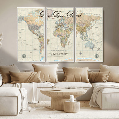 19479008-MGV-CV-36X24-Live Love Travel Wall Art – Detailed World Map Canvas Print, Adventure Decor for Living Room, Office or Bedroom, Travel Gift for