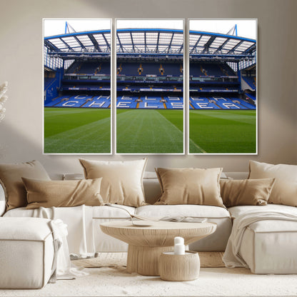 38616413CHELSA-MGV-CV-36X24-Chelsea Stadium Wall Art – Panoramic Football Field Canvas Print, Game Day Sports Decor for Living Room, Office, or Man Cave