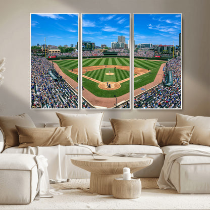 35800083-MGV-CV-36X24-Wrigley Field Baseball Stadium Canvas Wall Art – Packed Crowd Sports Stadium Print, City Skyline Baseball Field Canvas for Game
