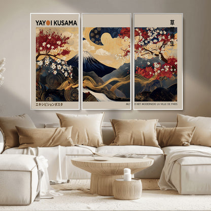 66892669-MGV-CV-36X24-Yayoi Kusama Japanese Inspired Canvas Print – Mt. Fuji & Floral Scene Wall Art, Framed Asian Style Canvas for Home, Office or