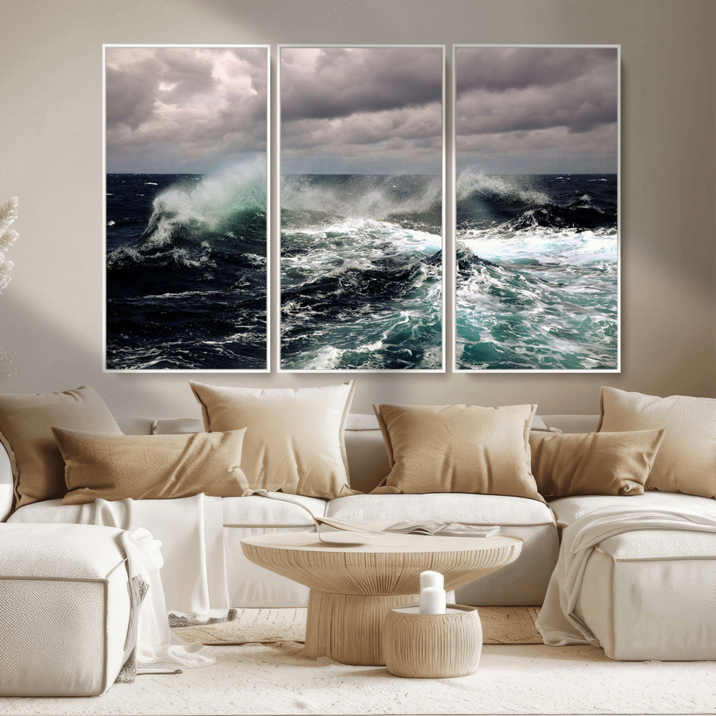 38622353-MGV-CV-36X24-Stormy Ocean Waves Canvas Wall Art – Framed Turbulent Sea Print, Large Nature Canvas for Coastal, Living Room, or Office Spaces