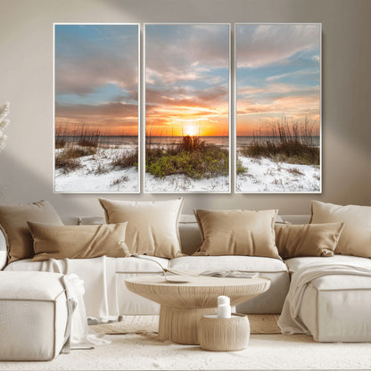 58266230-MGV-CV-36X24-Sunset Beach Canvas Wall Art – Coastal Ocean Landscape Print, Seaside Nature Art for Coastal Chic Decor, Living Room, Bedroom,