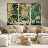 24416422-MGV-CV-36X24-Tsukioka Yoshitoshi Samurai Wall Art Print, Japanese Katana Warrior Canvas Wall Art, Octopus Sea Monster Canvas Print,