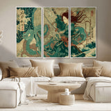 86918027-MGV-CV-36X24-Tsukioka Yoshitoshi Samurai Wall Art Print, Japanese Katana Warrior Canvas Wall Art, Octopus Sea Monster Canvas Print,