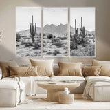 97436PHN-MGV-CV-36X24-Desert Landscape Wall Art – Black and White Cactus and Mountain Canvas Print, Southwestern Nature Photography for Living Room,