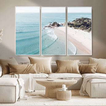 79395467-MGV-CV-36X24-Coastal Wall Art – Aerial Beach Canvas Print, Ocean Waves and Sandy Shore Photography Decor for Bedroom, Living Room, Office,